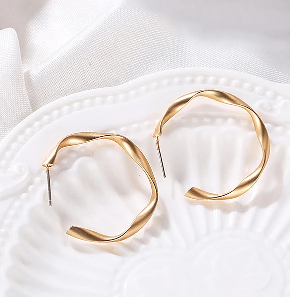 

New Fashion Geometric Circle Punk Hoop Earrings Twisted Gold Color For Women Brincos Party Jewelry Wholesale Top Quality