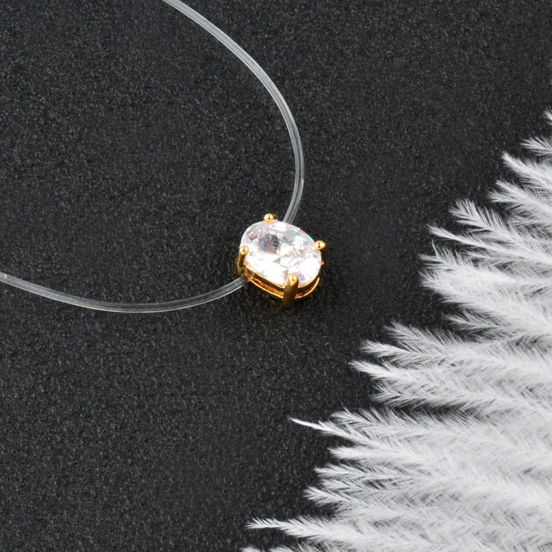 SINLEERY сверкающий Циркон круглое сердце Corss подвеска прозрачная леска колье ожерелье невидимая цепь XL067 SSH - Окраска металла: G gold oval