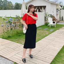 Корейская версия новой моды юбка большого размера эластичная высокая талия прямая труба обертывание ягодицы нерегулярные Сплит вязаная юбка 2057