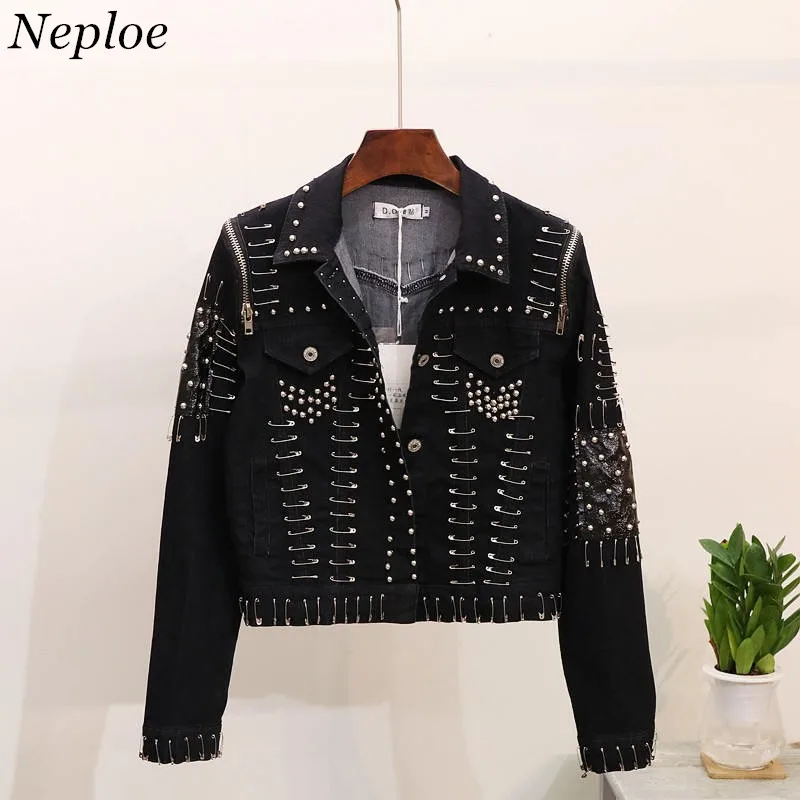 

Neploe 2019 Autumn New Jean Jacket Rivet Pin Short Denim Coats Female Korean Casacos Feminino Jean Jacket Outerwear 37257