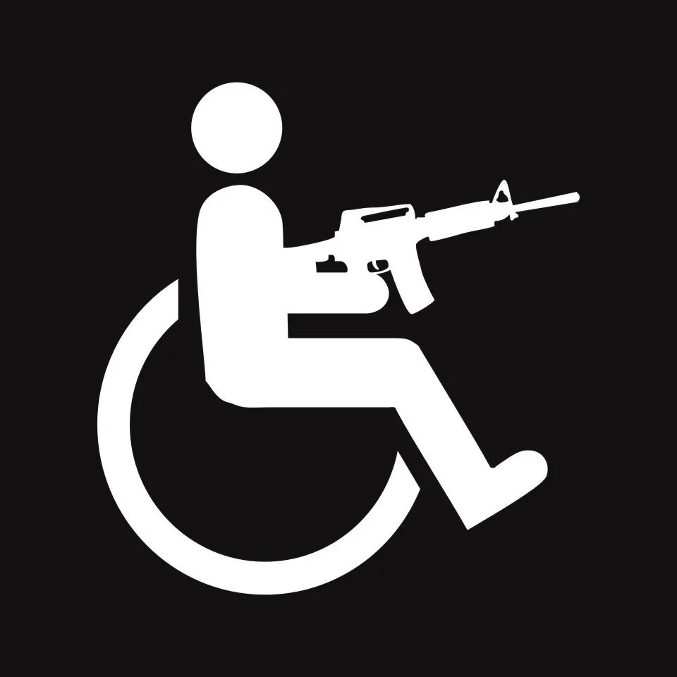 Cunymagos Handicapped Wheelchair Gun Creative Vinyl Car-Styling Stickers Decals Car Body Window Decal Stickers Funny 15cm16cm (4)