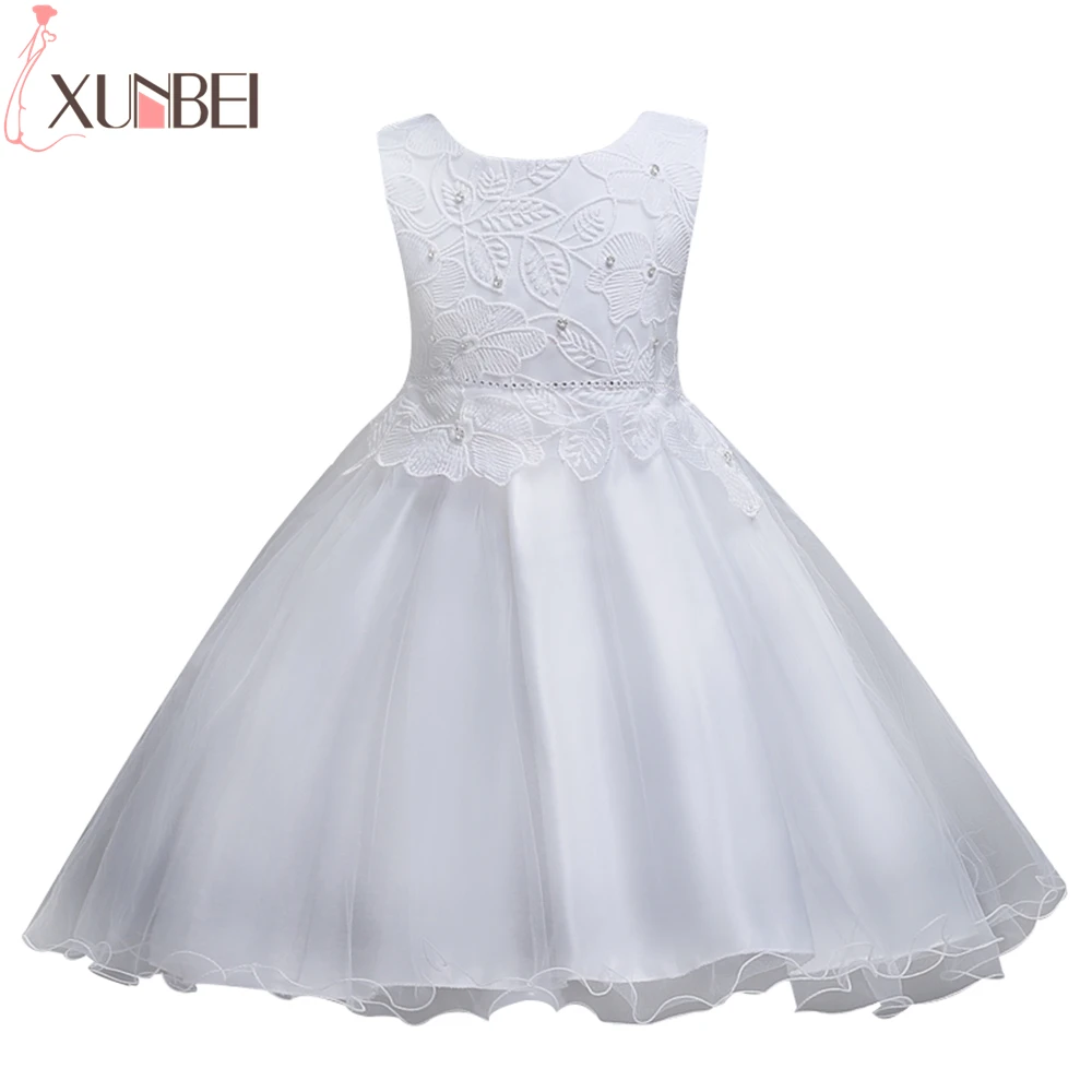 

Lovely O Neck Ball Gown Flower Girl Dresses Bow Belt Sleeveless vestido daminha Appliques Beaded for Weddings Evening Party