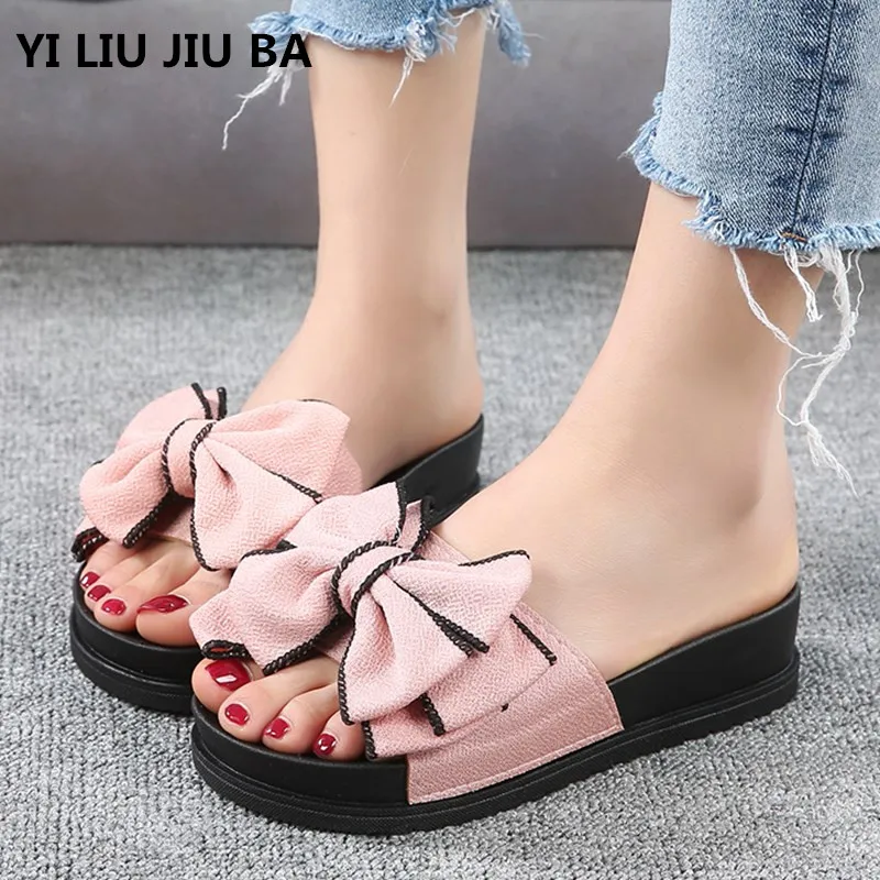 

flat Women Bow Summer Sandals Slipper Indoor Outdoor Flip-flops Beach Shoes New Fashion Female Casual flower Slipper mujer **832