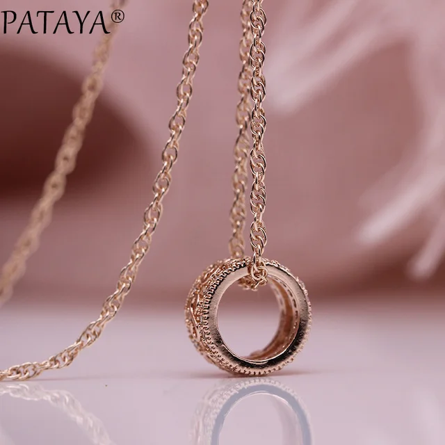 PATAYA-collares largos con incrustaciones de microcera para mujer, gargantillas huecas de lujo, colgantes de boda de circón Natural de oro rosa 585, joyería de moda para mujer PATAYA-collares largos con incrustaciones de microcera para mujer, gargantillas huecas de lujo, colgantes de boda de circón Natural de oro rosa 585, joyería de moda para mujer