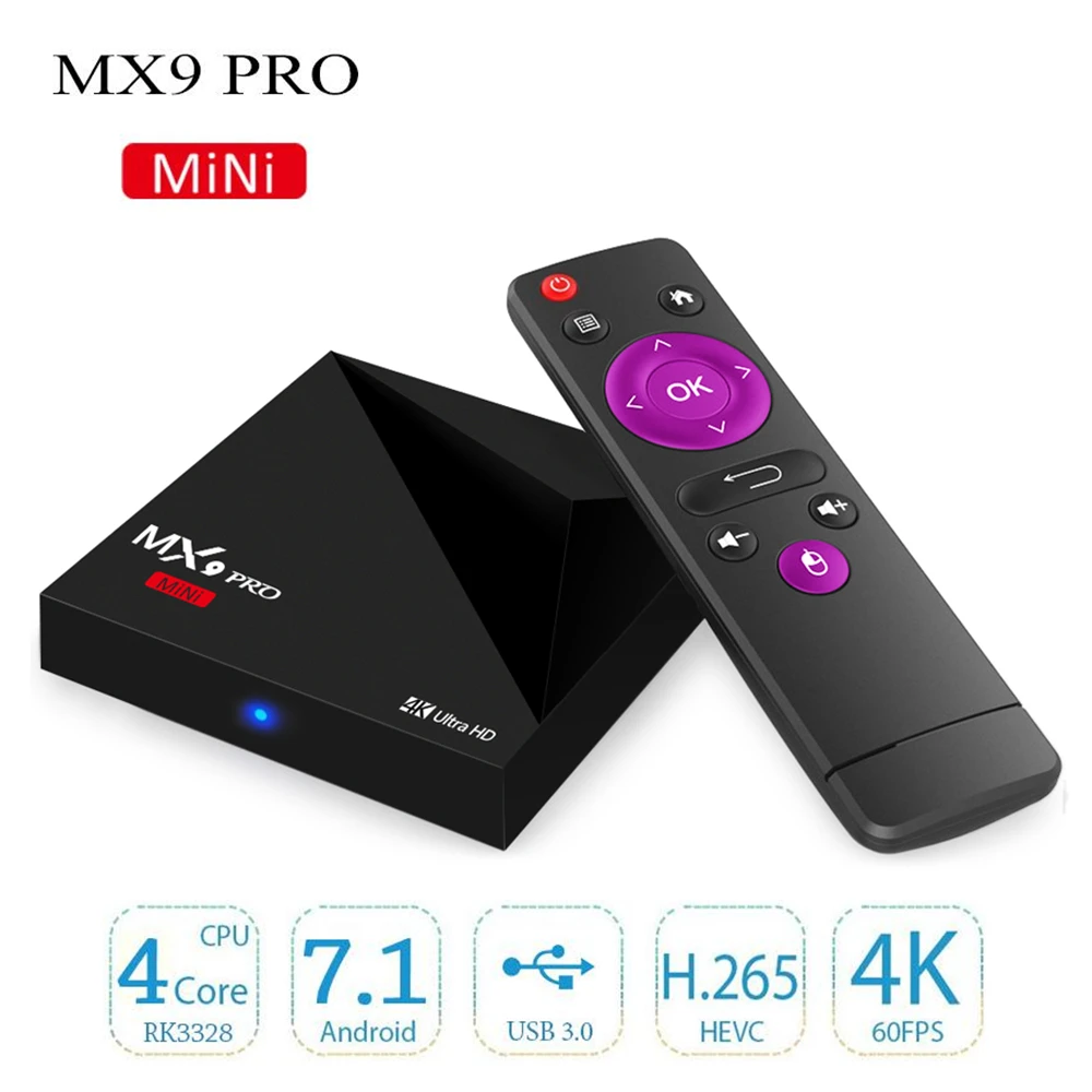 

MX9 PRO Mini Android TV Box 7.1 Quad-core RK3328 Cortex-A53 1G RAM 8G ROM Smart Set Top Box 2.4G Wifi 4K HD USB3.0 Media Player