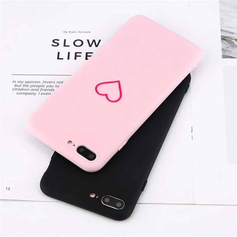 

Fashion Soft Silicone Love Case For iPhone 8 7 6 6S Plus 7Plus Case Cover Phone Protector Coque Anti-Slip Fundas Black
