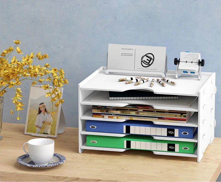 Multi-layer Folder Storage Box File Box Office Stationery Desktop Rack Assembled PVC Document Shelf for Office