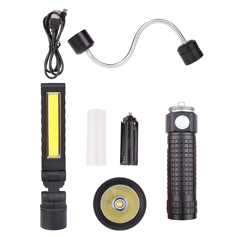 

3 In 1 T6 COB LED Work Light USB Rechargeable Flashlight 3 Modes Torch Set for Outdoor Car Repair --M25