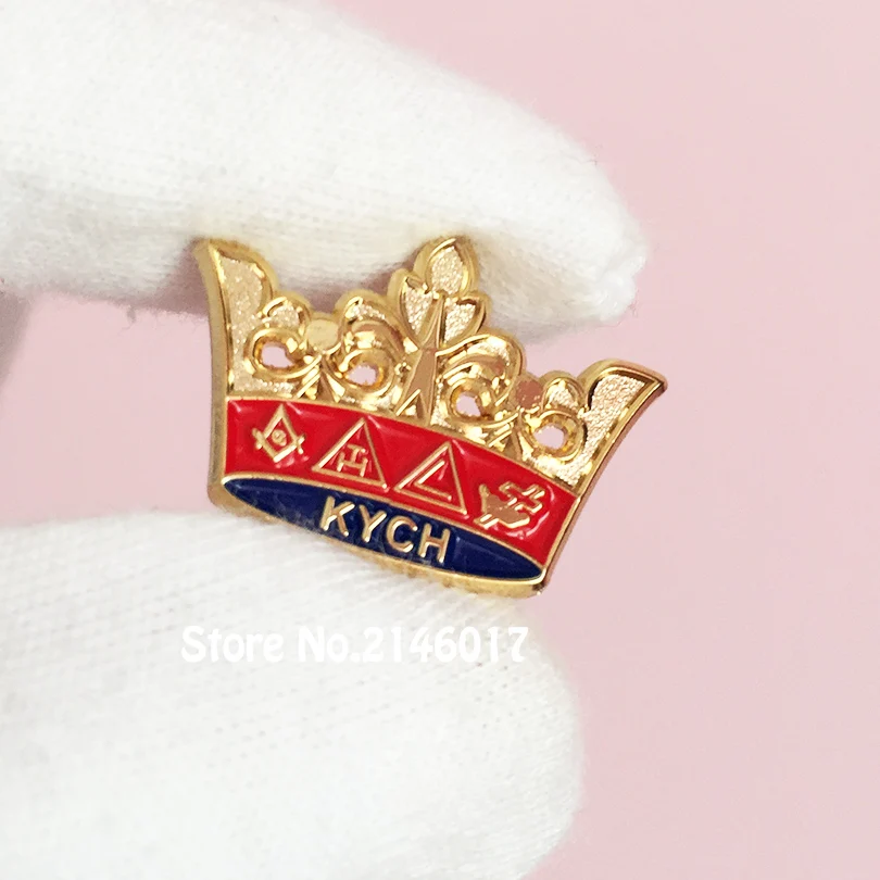 

50pcs Custom Pins Masonic KYCH Knight Commander Court of Honor Lapel Pin Freemasonry Masons Crown Souvenir Badges Metal Crafts