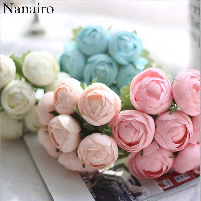 

7 Heads Silk Big Rose Bud Artificial Flowers Bride Bouquet For Wedding Party Flores Artificiales Decoration Mariage Wreath Plant