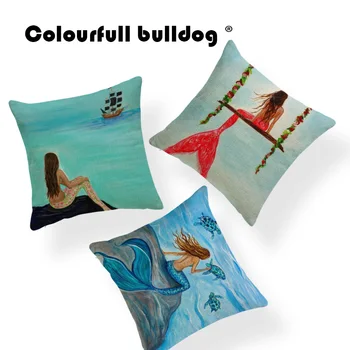 

Sexy Mermaid Cushion Case Turtle Palm Tree Pillow Cover Art Dorm Gifts For Medical Students Pillow With Cover Pink 45X45Cm Linen