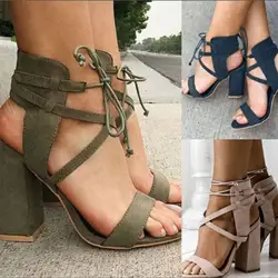 Новая женская обувь большого размера Европа и США на высоком каблуке полые Круглый носок с сандалии с ремешками на щиколотке женская обувь
