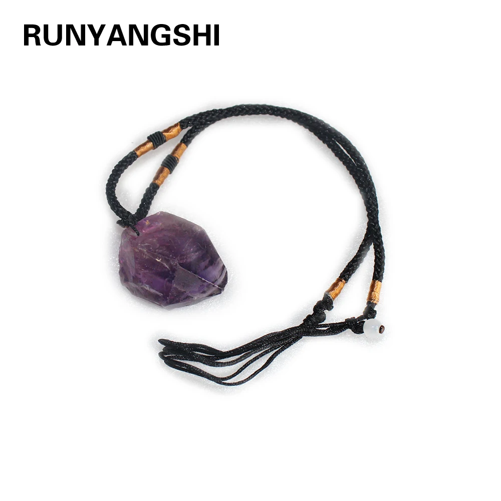 

Natural Amethyst Stone Pendant Necklace ornaments Purple crystal quartz Raw color plated Charm healing Finding