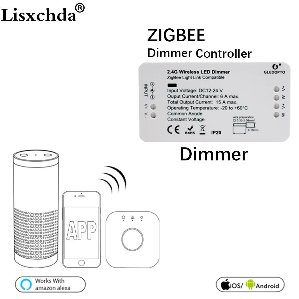 ZIGBEE bridge Smart Home Led dimmer strip Controller DC12/24V zigbee dimmer APP control compatible with LED ECHO