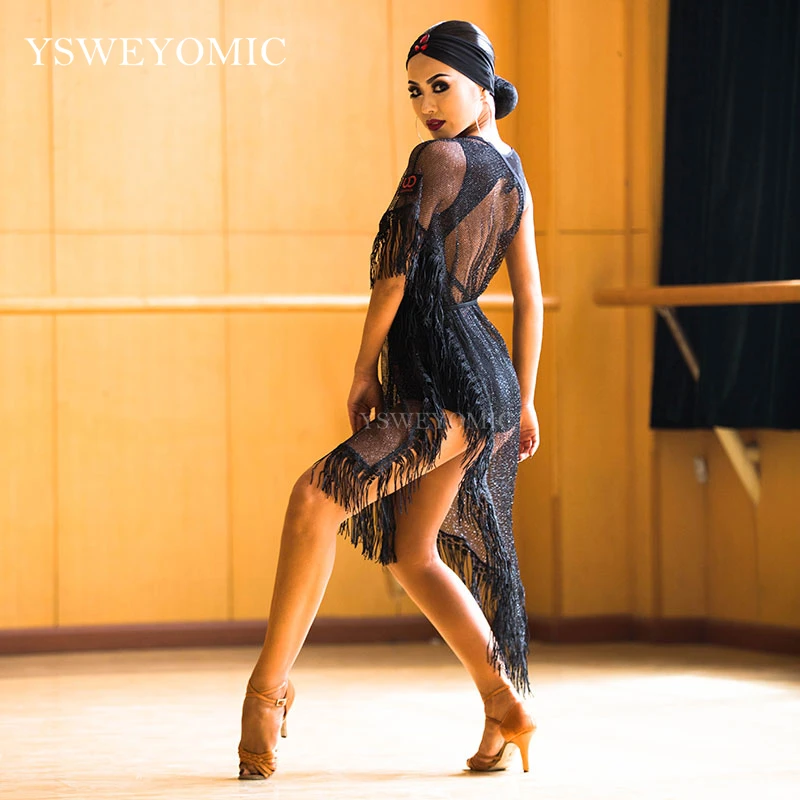 Motony Women New Style Latin Dance Dress Latin Dance Practice Costume Adult Performance Skirt Black 