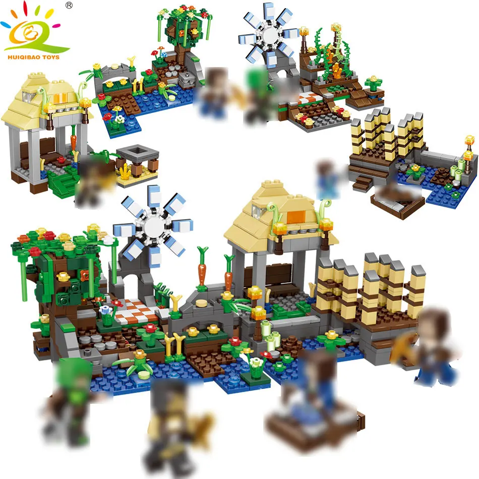 

HUIQIBAO TOYS 723pcs 4in1 Minecrafted Town park Building Blocks For children Compatible Legoingly City Farm Steve figure Bricks