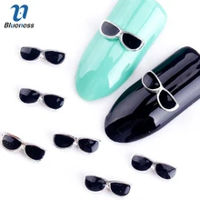 Blueness 10Pcs/Pack New Whole Black Sunglasses Rhinestone 3D Nail Art Decorations DIY Alloy Nails Tools Top Nail TN1031