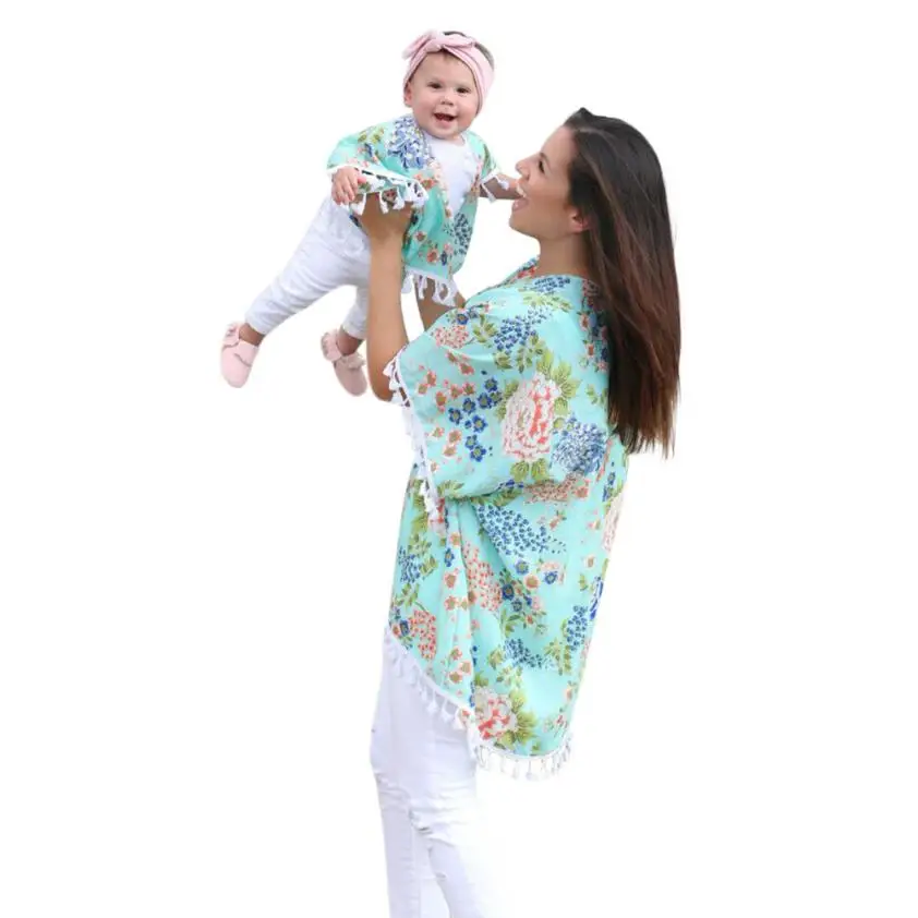 

Summer Mother and Daughter clothes Women Girl Bohemian Oversized mom daugter Matching Cardigan Family Sets Tassel Beachwear