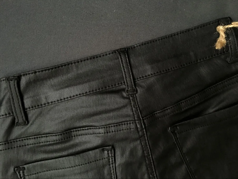 Для женщин мода искусственная кожа мульти молнии Узкие джинсы Женские брюки осень Для женщин плиссированные эластичный черный байкерские джинсы femme