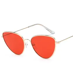 Samjune красный «кошачий глаз» женские прозрачные линзы солнцезащитные очки для женщин Кошачий глаз Металл розовый желтый UV400 дамы Очки