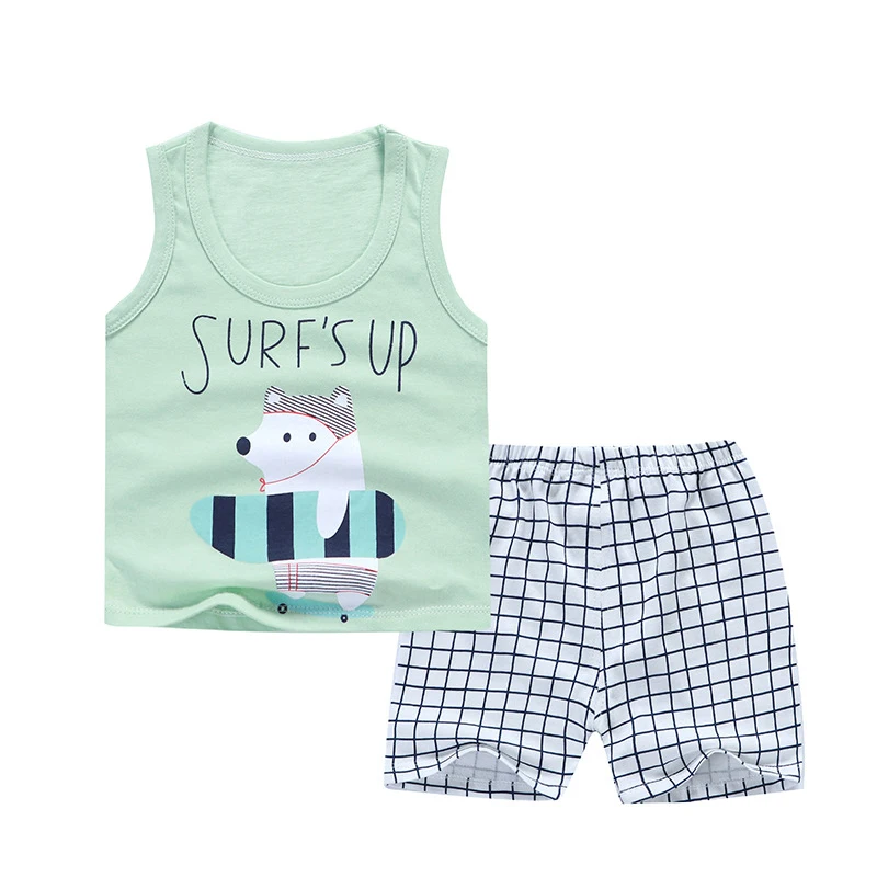 

Boy Sleeveless Vest Summer Newborn print vest set cotton breathable baby clothing boys clothes cute cartoon baby boy clothing