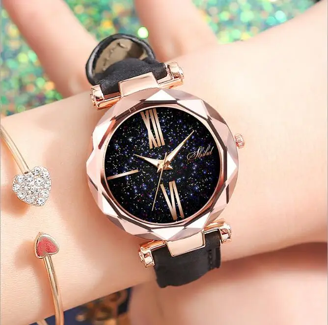 Foreigntrade часы женские кварцевые часы с ремешком цвета розового золота - Цвет: black