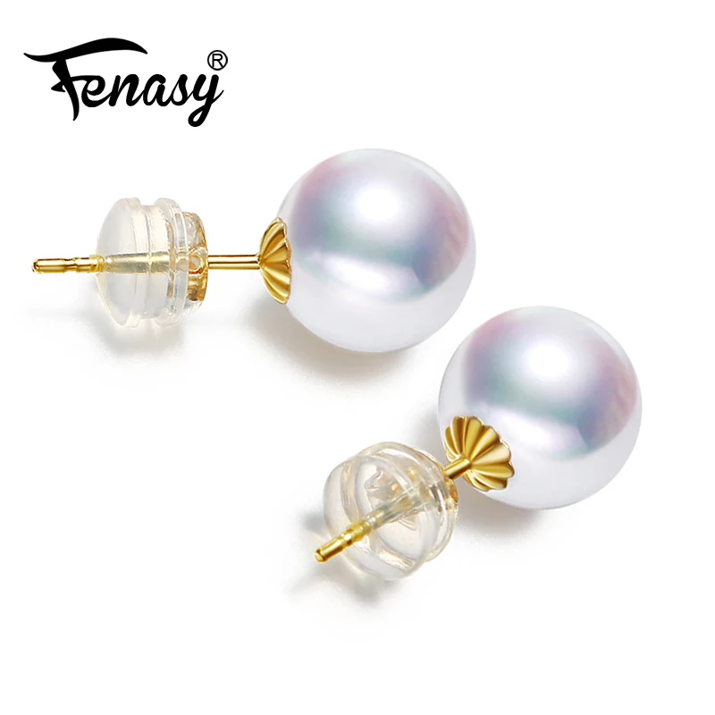 FENASY 18K Gold earrings pearl Jewelry 8-9mm round Pearl classic yellow gold earrings for women gift box brand party earrings FENASY 18K Gold earrings pearl Jewelry 8-9mm round Pearl classic yellow gold earrings for women gift box brand party earrings
