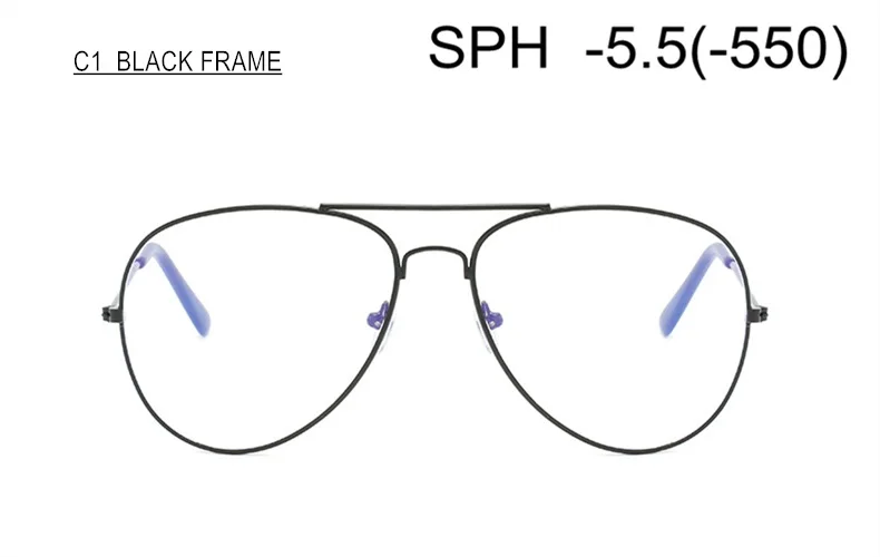 SUMONDY Рецептурные очки для близорукости SPH от 0 до-6,0 для женщин и мужчин модные оправа металлический оптические очки с диоптром по рецепту конечный продукт UF51 - Цвет оправы: C1 BLACK (-5.5)