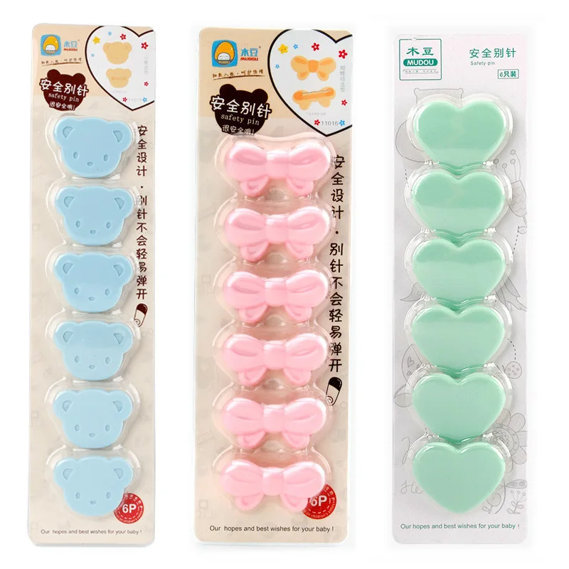

6 Pcs/set Baby Care Diaper Pins Brooch Holder Baby Safety Pins DIY Cartoon Safety Cute Bow Shape Pins Findings Safe Secure Clips