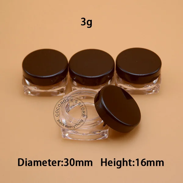 

(100 pieces/lot) 3g black jars square jar plastic my bottle black lid jars for eyeliner cream