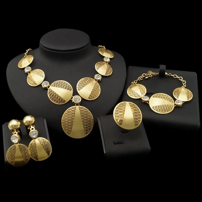 

YULAILI Free Shipping 24 Karat Gold Plating Copper Alloy Party Ladies Costume Four Jewelry Set