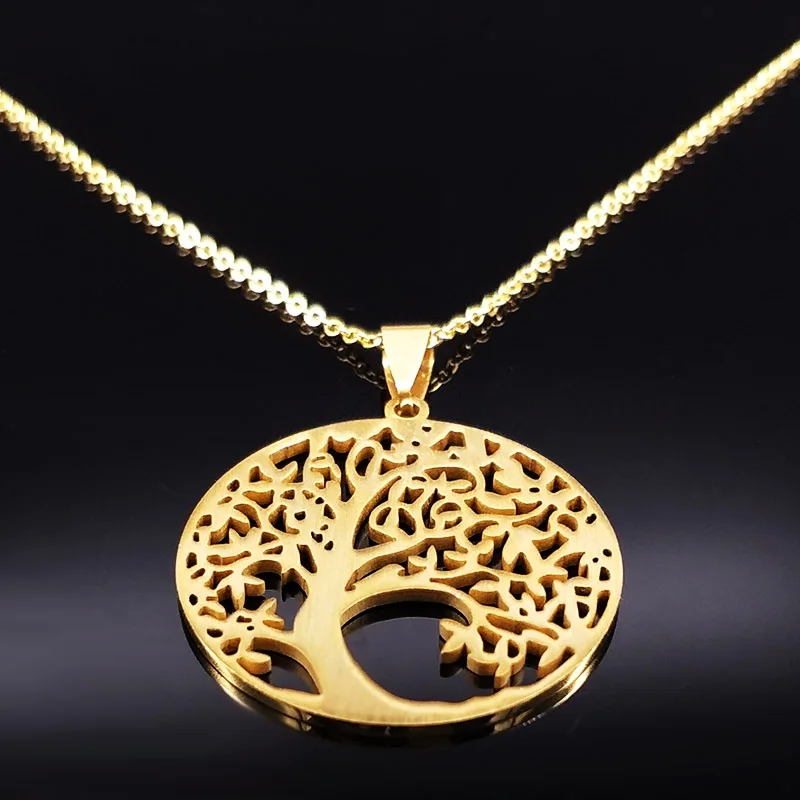 Ожерелье с деревом жизни из нержавеющей стали, богемное ожерелье и кулоны, ювелирные изделия для женщин или мужчин, подарок collane donna N309