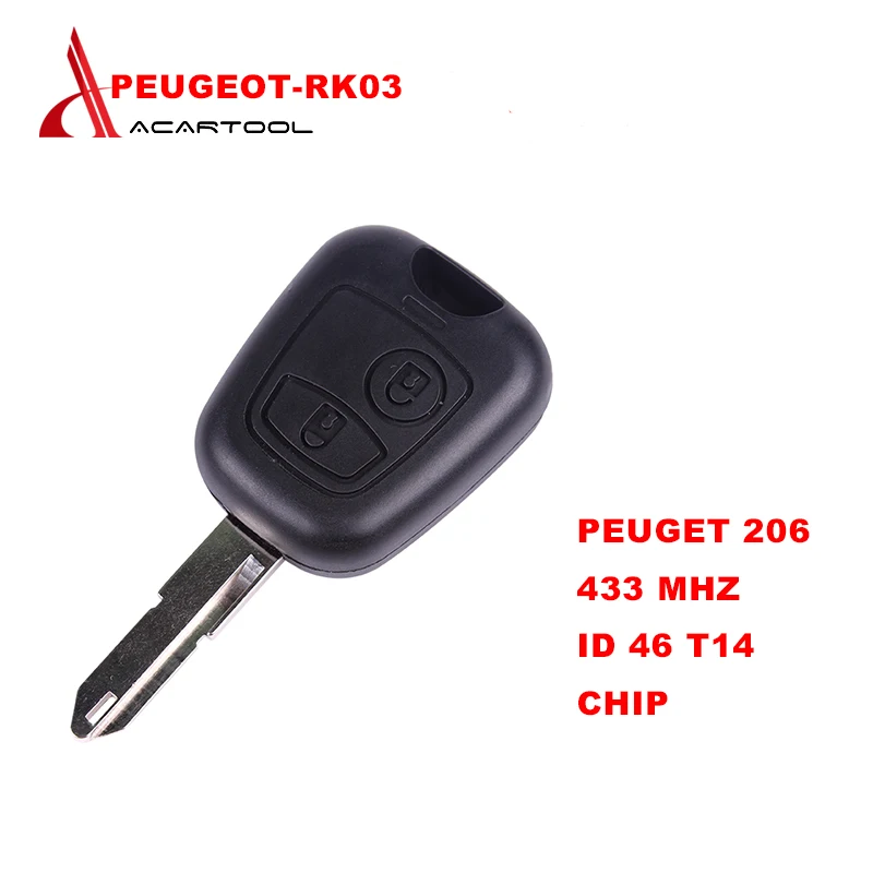 

Car key for Peugeot 206 2 buttons remote key 433 MHz ID46 T14 Chip Transponder Remote Key