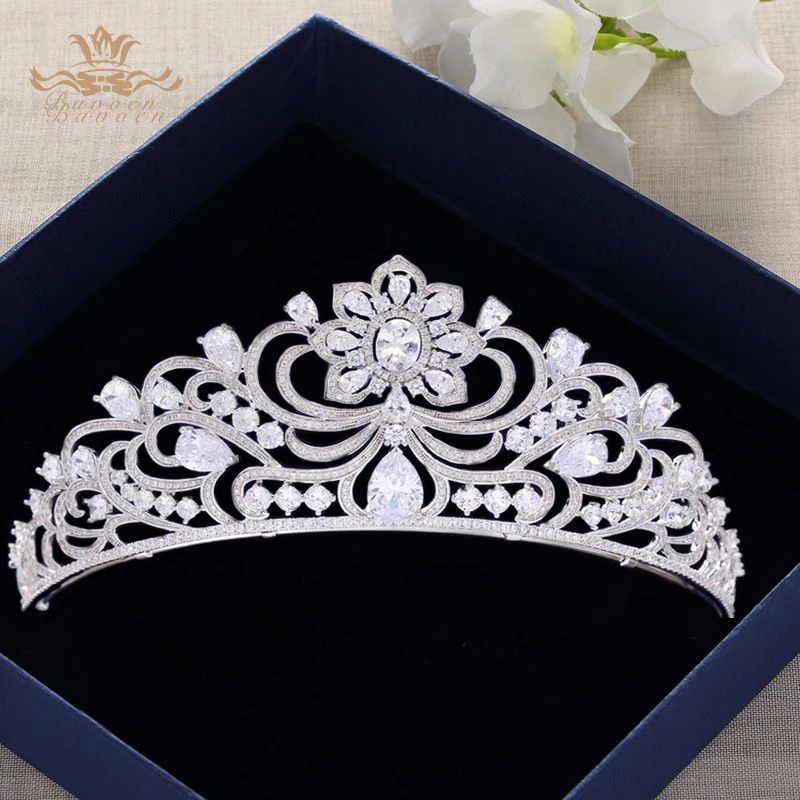 

European Royal Stunning Zircon Bridal Tiaras Crowns Flower Crystal Bridal Wedding Hair Accessories Bridesmaid Hairbands Gifts