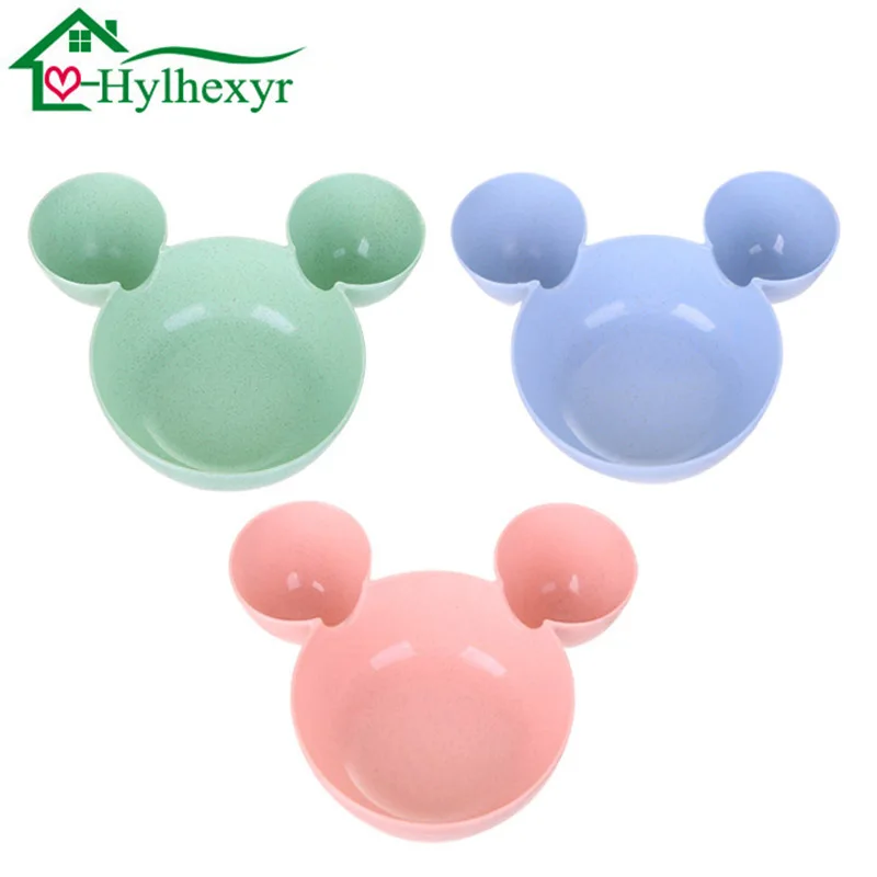 

Creative Mickey mouse model bowl wheat straw material tableware Child baby bowls kitchen essential supplies household organizer.