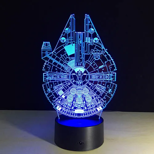 3D Ночная лампа Звезда смерти Звездные войны военный корабль с рисунком «Тысячелетний сокол» R2-D2 йода BB-8 перевозки собак фильм вентиляторы мальчик освещения подарок - Испускаемый цвет: Millenium Falcon