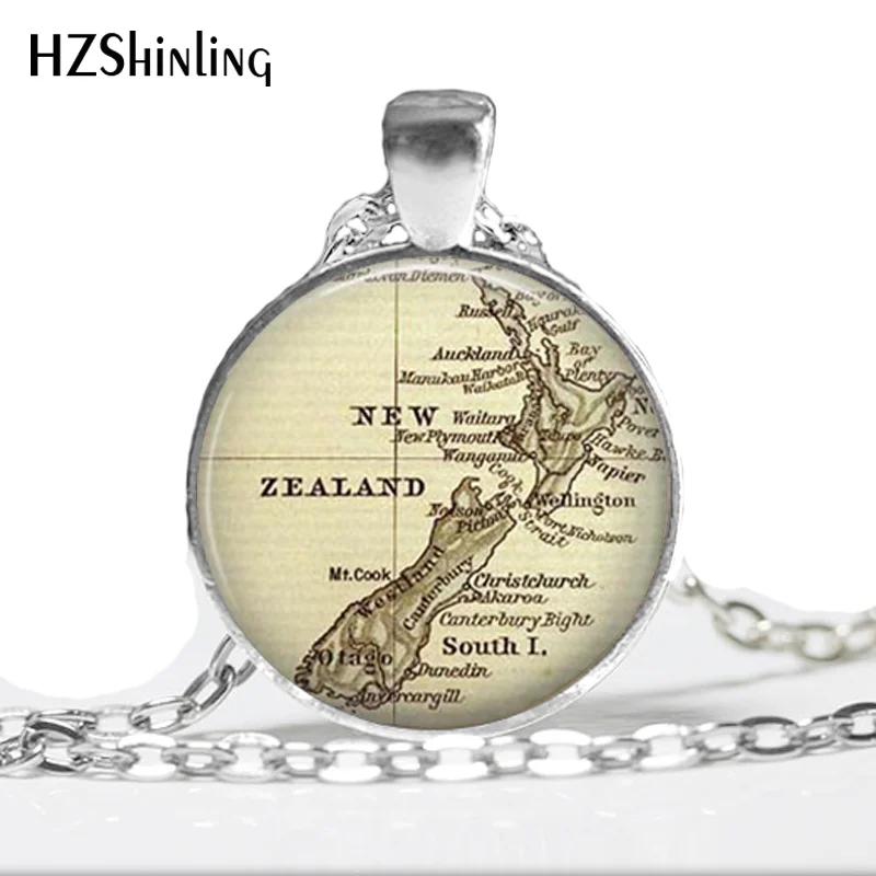 Glass Dome New Zealand map necklace, New Zealand map pendant, New