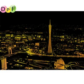 

DPF Fashion DIY Drawing Picture Wall Painting Scratch Card Toy City Golden Night View Paint Arts Paper Home Decor guangzhou