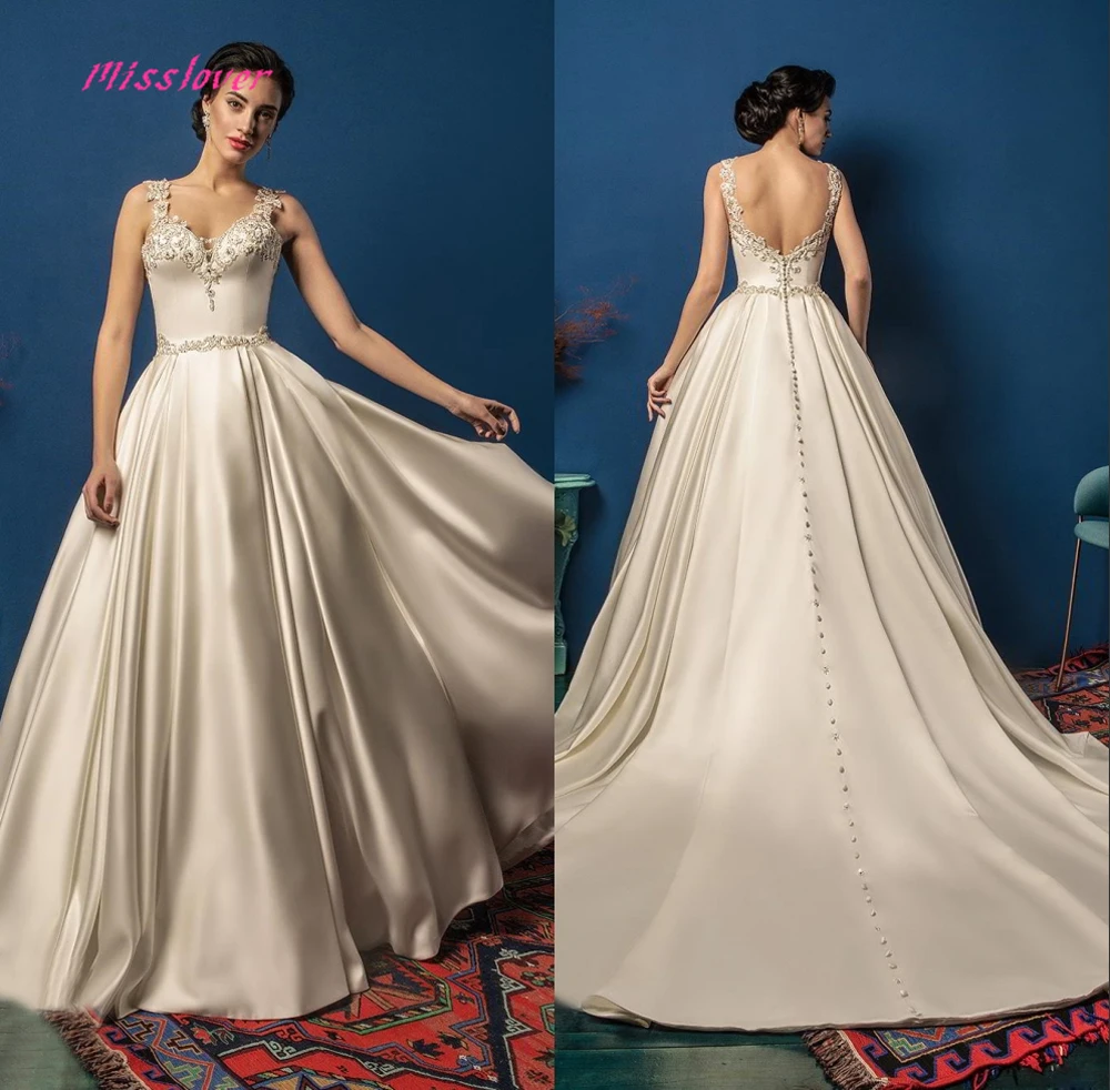 

Luxury Flowers lace Vestido De Noiva A-line Bride Wedding Dress 2019 new Bridal Gown Sexy V-neck backless Robe de mariee