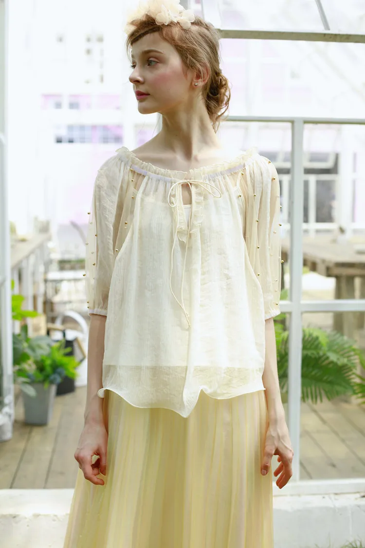 Линетт's chinoisury Летняя женская рубашка с вышивкой бисером Фея Солнцезащитная рубашка