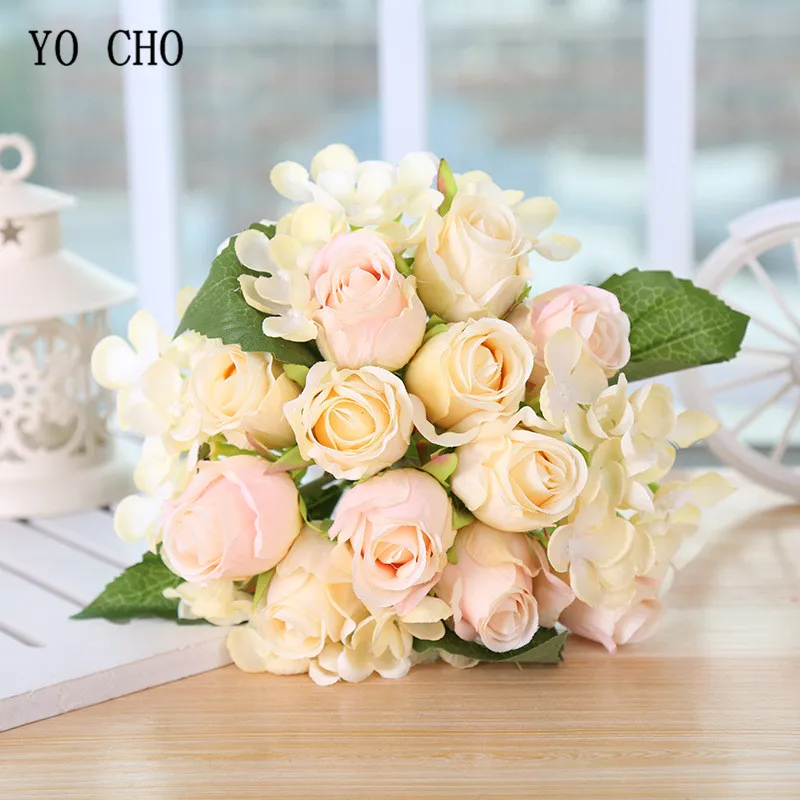 champagne rose peony hydrangea silk flower bouquet