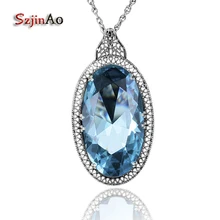 Szjinao винтажная Корона королева женская модель 925 Серебряное ожерелье Стерлинговое Серебро Аквамариновый кулон подарок на день Святого Валентина