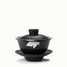 Креативный черный керамический чайник Серебряный абрикосовый лист Gaiwan с крышкой набор блюдец посуда для напитков чайники Tieguanyin чайный горшок