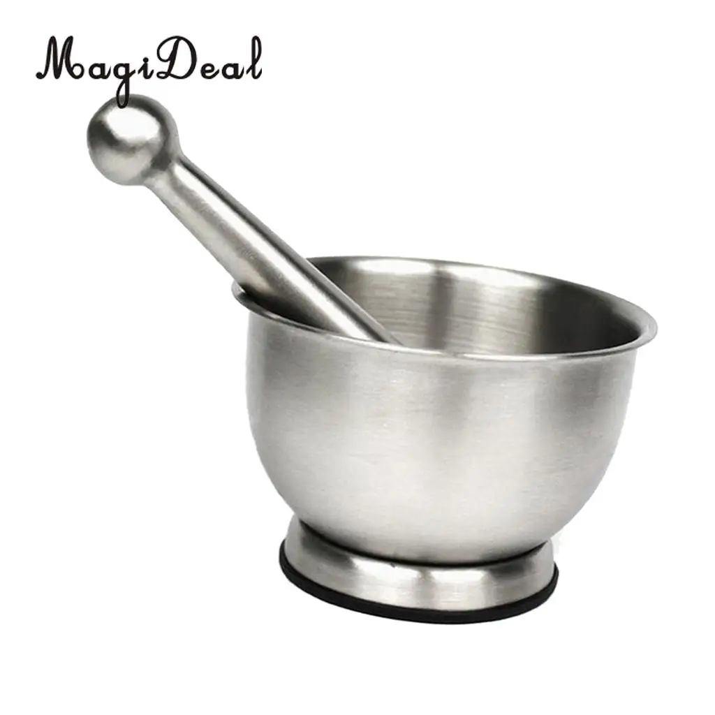Amagogo Stainless Steel Mortar & Pestle Hand Crusher Garlic Spice Herb Grinder Bowl