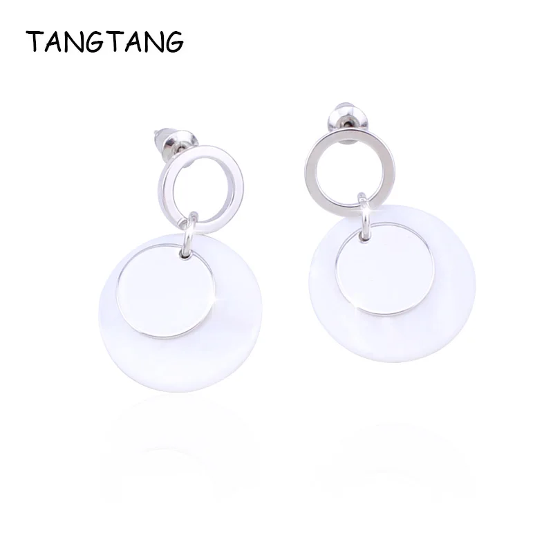 

White Gold Color Allergy Free Shell Round Dangle Earrings 925 Needle Fashion Trendy Summer Jewelry For Lady, Item NO.: E5533