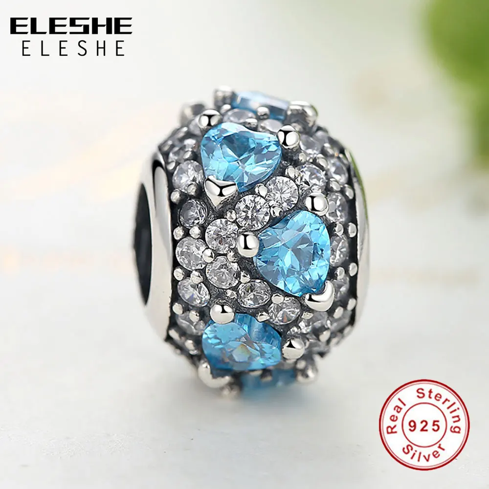 ELESHE Fit ELESHE Charm Bead Original Bracelet 925 Sterling Silver Blue Crystal Clear CZ Heart Beads DIY 2018 Berloque Jewelry