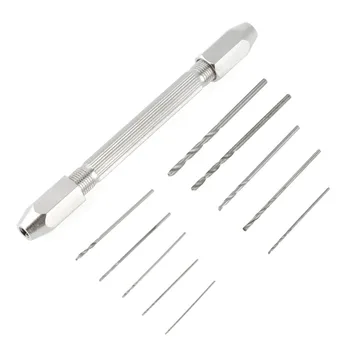 

Brass Electroplated 0. 5 ~3.2mm Double End Pin Vise Chuck + 10 pcs Micro Twist Drill Bit Set for Jewelry Watch Repair Tool