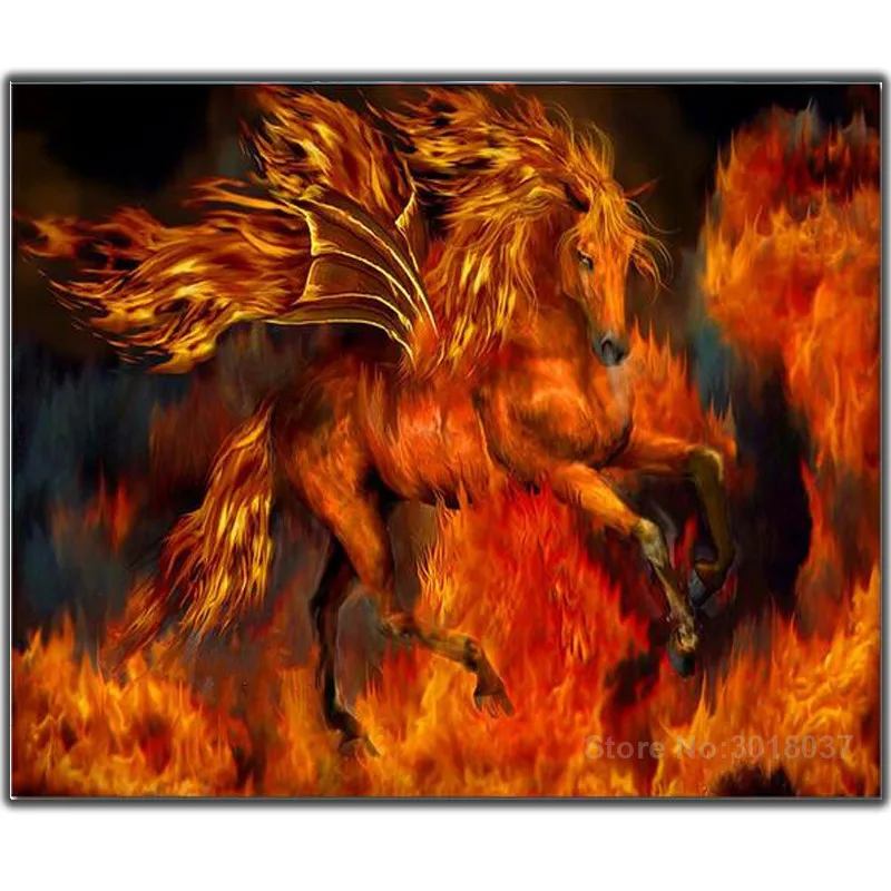 

Diy Diamond Painting Cross Stitch Pegasus Running In Flames Needlework Diamond Embroidery Full Round Mosaic Decoration Resin Kit