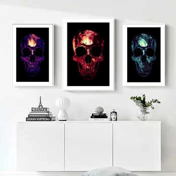 

Colorful Psychedelic Skulls Art Decor Canvas Painting Wall Picture , Skull Poster Gothic Wall Art Canvas Print 50x75cm