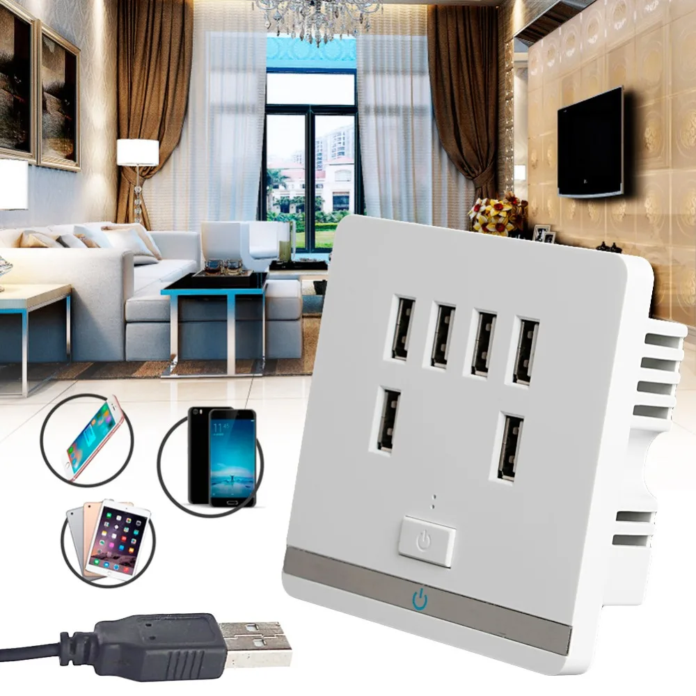 

3.4A 6 Port USB Wall Charger Outlet Power Receptacle Socket Plate Panel Switch Practical